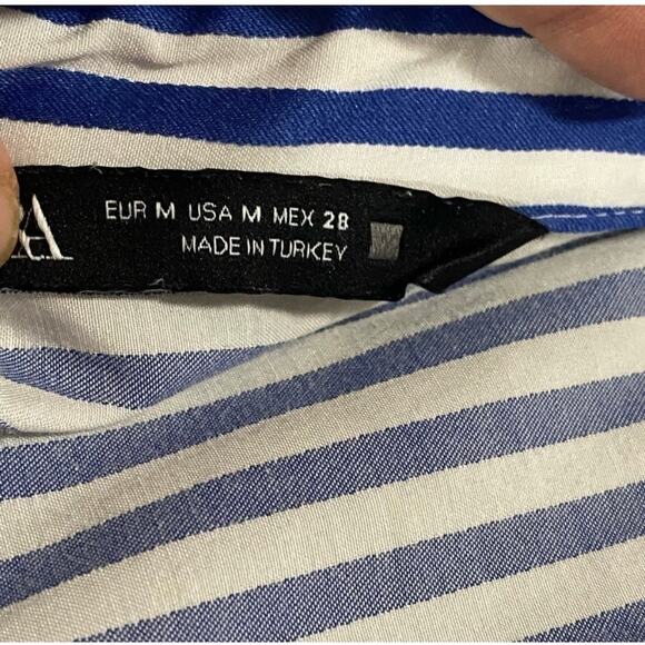 Zara Blue White Striped Collared Tunic Long Sleeve Shirt Dress Size Medium - Picture 7 of 8